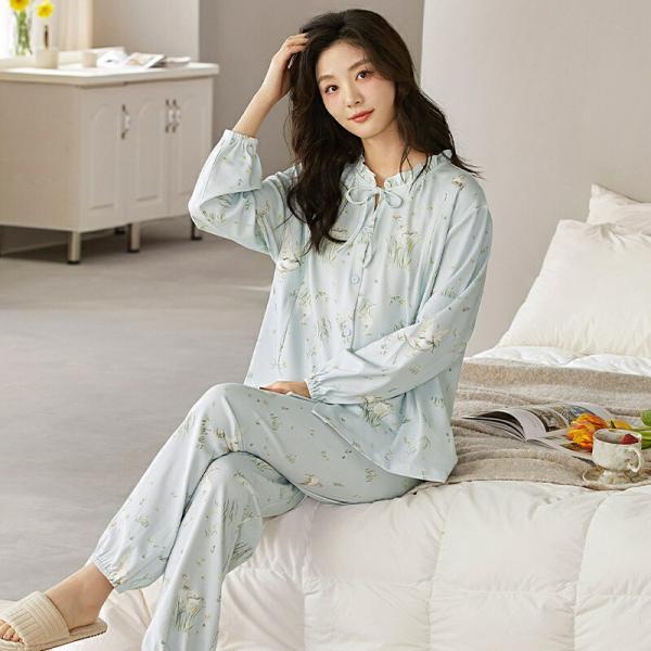 マタニティ授乳パジャマパジャマ前開き長袖春産後マタニティ綿マタニティルームウェア春夏ギフト