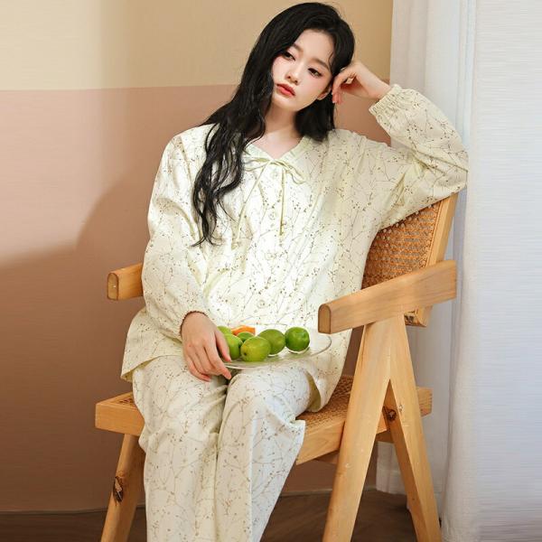 マタニティマタニティルームウェアパジャマ前開き長袖春産前産後マタニティゆったり綿授乳パジャマ