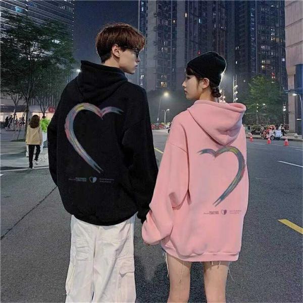 ペアルックペアルックカップルパーカー春裏起毛ハートパーカー秋フード付き高級ブランドお揃い服