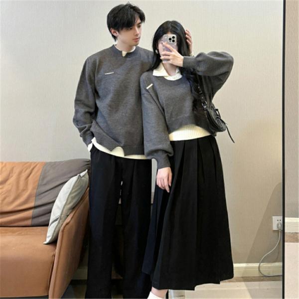 ペアルックペアルックカップルセーター春秋レディース2点セット厚手セットアップセーターニットお揃い服