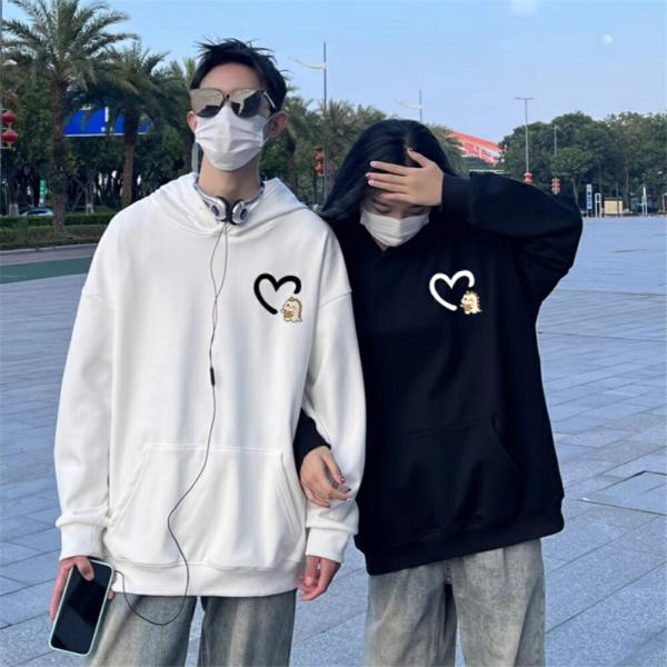 ペアルックカップルお揃いパーカー裏起毛ハート恐竜可愛い秋冬ブランドペアルック服レディース