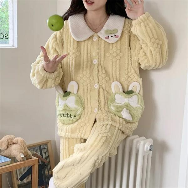 マタニティ授乳口付きパジャマ冬モコモコうさぎかわいいおしゃれ長袖マタニティルームウェアウエスト調節パ...