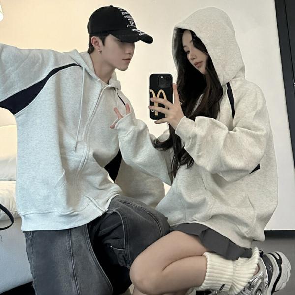 ペアルックお揃い服パーカージップアップパーカーゆったりシンプル秋冬ブランドペアルックカップルレディー...