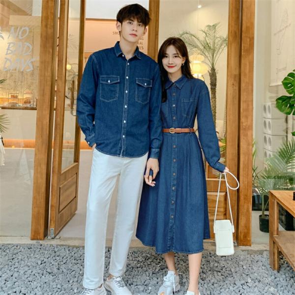 ペアルックトップスクリスマスデニムシャツシャツワンピースレディースおしゃれペアルックカップルお揃い服...