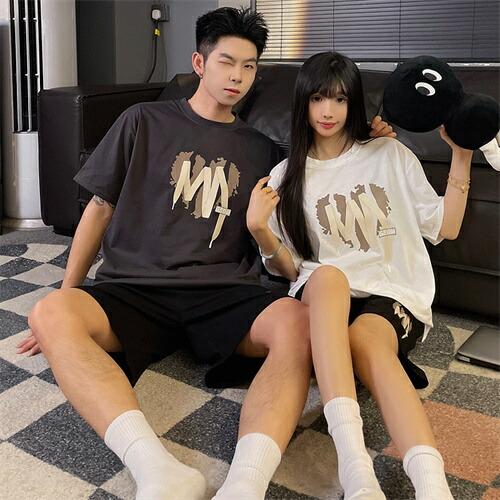 ペアレディース綿パジャマ半袖夏男女2着セットメンズルームウェアパジャマ春夏ペアパジャマギフト