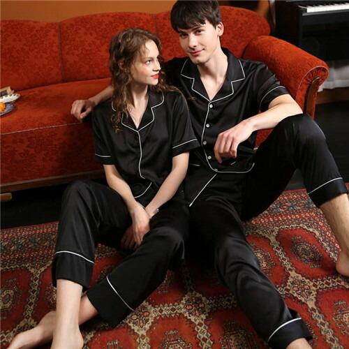 洗えるパジャマ夏合成シルクパジャマレディース高級サテンパジャマペアメンズペアパジャマ春夏