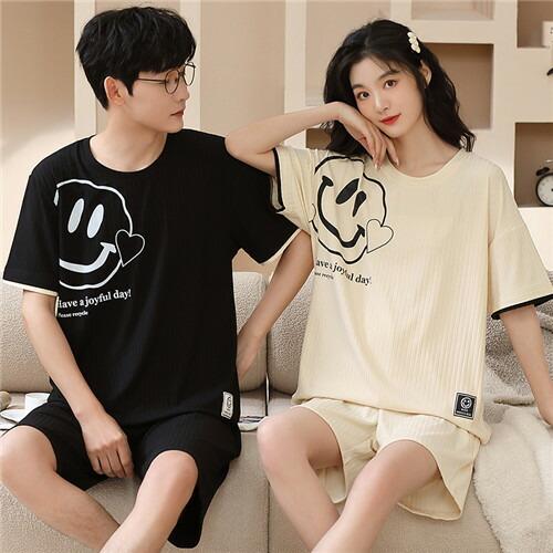 ペアレディース綿パジャマ半袖夏男女2着セットメンズルームウェアパジャマ春夏ペアパジャマギフト