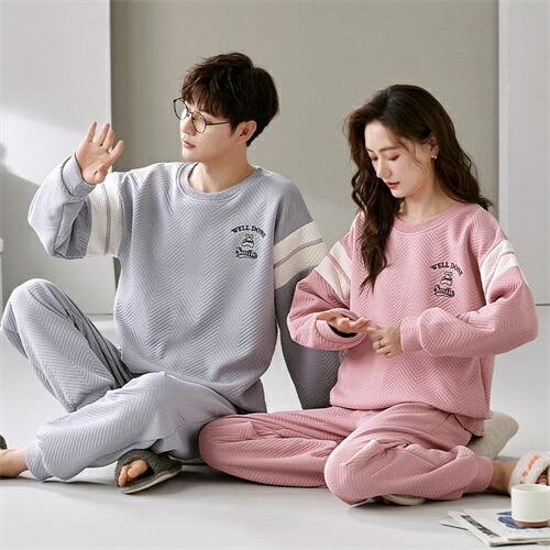ペア結婚祝いプレゼントパジャマカップルペア長袖ルームウェアペアパジャマ秋冬厚手暖かいペアパジャマ大き...