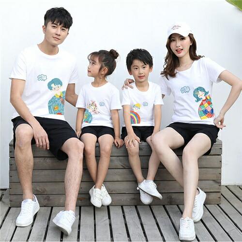 親子家族お揃いペアルックｔシャツ夏服親子コーデ親子ペアｔシャツ半袖コーデ夏tシャツtシャツブランド
