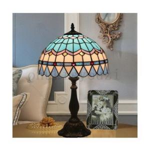 テーブルランプ 真鍮 ガレ風 アールデコ調 ブルーフローラル柄 ガラス