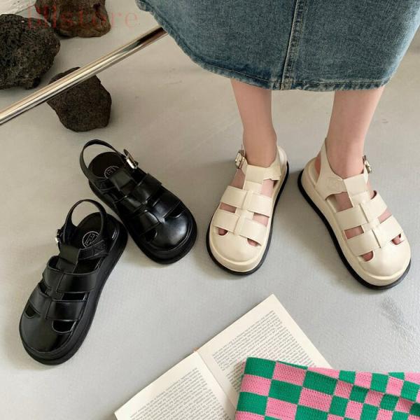 サンダル レディース ラウンドトゥ グルカサンダル 厚底 歩きやすい ストラップ マジックテープ お...