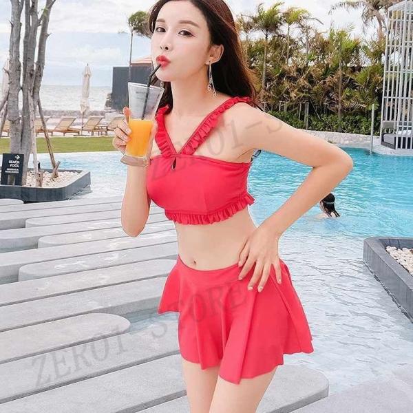 水着 ビキニ レディース セパレート スカート トップス 透け感 透け素材 フレアスリーブ 海 プー...