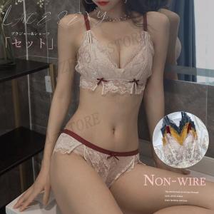 ブラジャーショーツセットノンワイヤー下着 透け 小胸ナイトブラ 上下セット 美胸 可愛い下着｜zero1-store