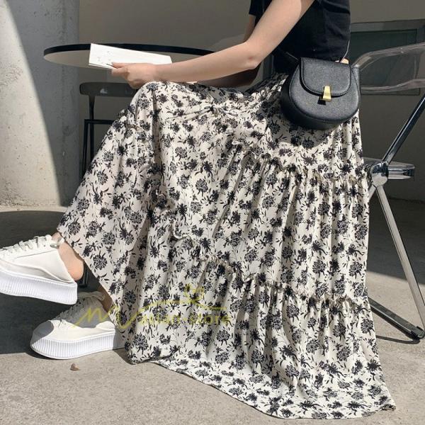 ロング スカート フレアスカート レディース シフォンスカート シフォン マキシスカート マキシ 無...