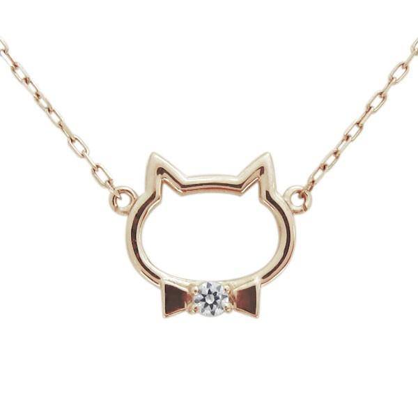 ダイヤモンド ネコ ネックレス 猫 ペンダント K18