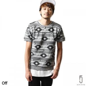 クルーネックニット メンズ サマーニット ニット 夏 クルーネック 半袖 ネイティブ ボヘミアン ボーダー ジャガード 送料無料 (16-ic-067)