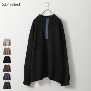 ニット メンズ セーター ハーフジップ オーバーサイズ ビッグシルエット 無地 ファッション (22708001)｜zip