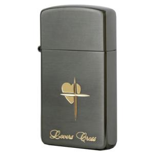 Zippo ジッポライター ラバーズ・クロス　スリム 黒サテーナ＆金｜zippo-flamingo