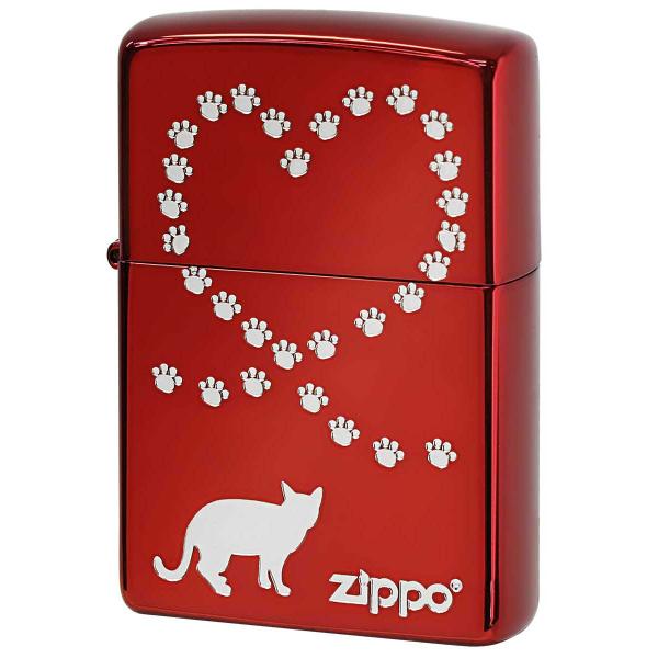 Zippo ジッポライター 猫 ネコ ハート 足跡 シルエット Love Cat レッド NKQ-I...