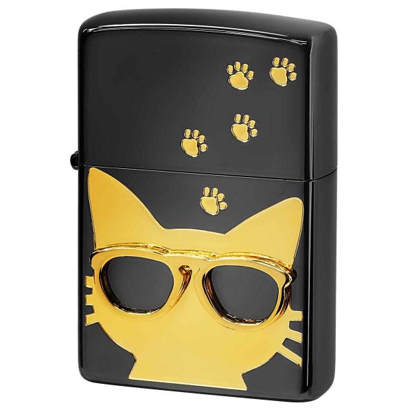 Zippo ジッポライター 猫 ネコ 足跡 サングラス メタル Love Cat ゴールド BdCA...