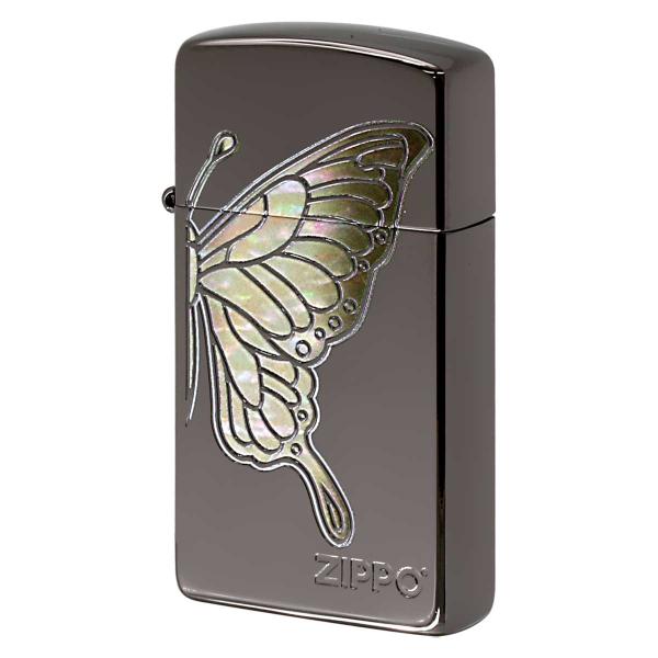 Zippo ジッポライター スリム 蝶々 バタフライ シェル風プリント ホワイト 1600BN-BT...