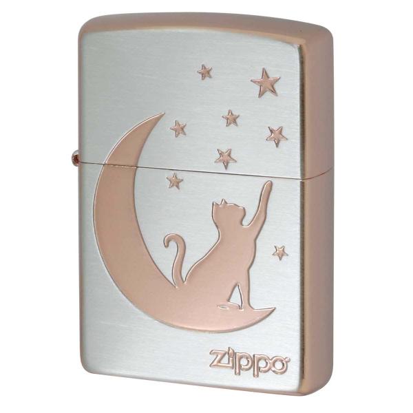 Zippo ジッポライター 月 ネコ シルエット 月と猫 シルバー SV 1201S877