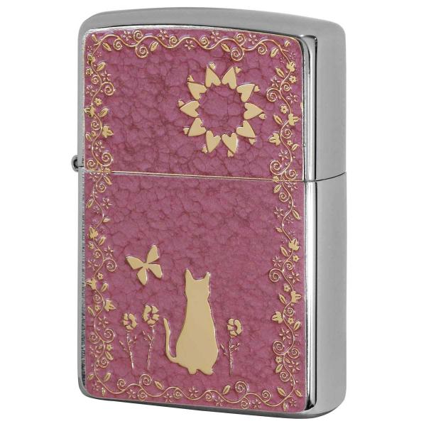 Zippo ジッポライター ネコ 猫 Cat ピンク ＃200 ゴールドプレート 両面加工 ニッケル...