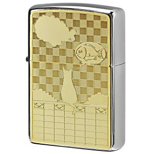 Zippo ジッポライター 200 Metal Gold Plate 真鍮板メタル ゴールドプレート 2MP-ネコと雲 GP メール便可｜zippo-flamingo