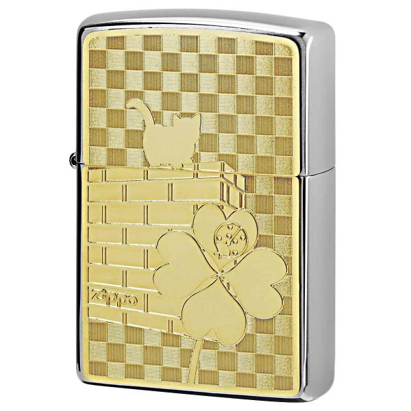 Zippo ジッポライター ネコ 猫 Cat 天道虫 ＃200 ゴールドプレート ニッケルメッキ 2...