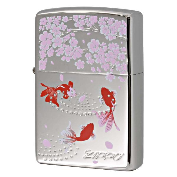 Zippo ジッポライター 金魚と桜 きんぎょ さくら 両面加工 White Nickel  メール...
