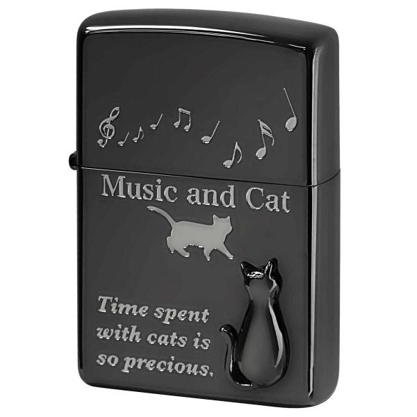 Zippo ジッポライター ネコ 猫 Cat ミュージック 音符 音楽と猫 メタル ブラックニッケル...