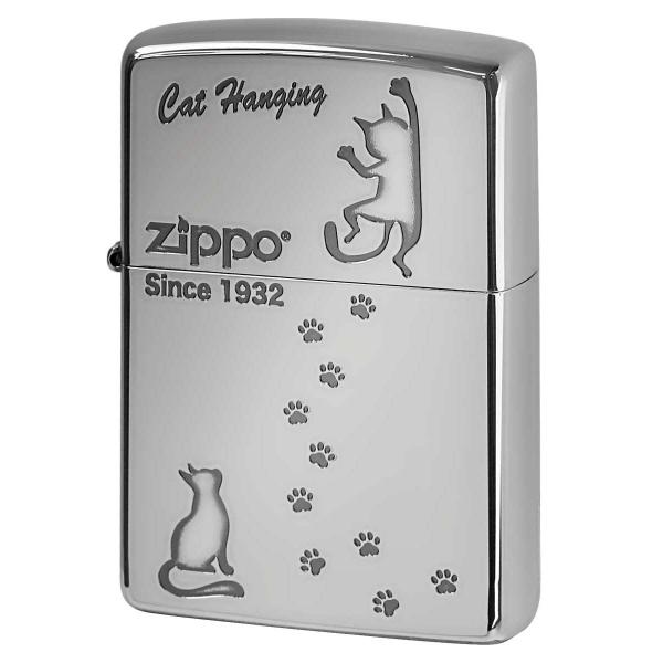 Zippo ジッポライター ネコ 猫 Cat 足跡 愛くるしい ニッケルメッキ Cat Hangin...