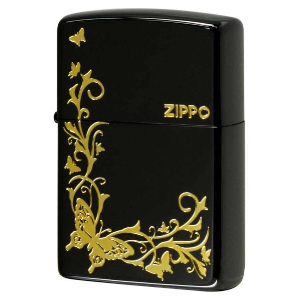 Zippo ジッポライター バタフライ アラベスク 蝶々 唐草 ブラックニッケル 金サシ BUTTE...