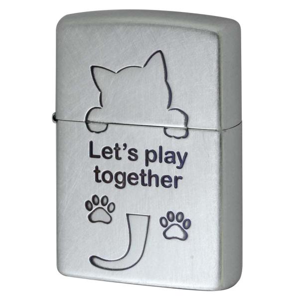 Zippo ジッポライター ネコ 猫 Cat 一緒に遊ぼう ユーズド仕上げ 銀メッキ CAT Ser...