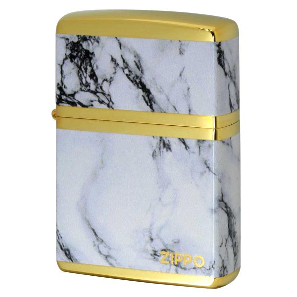 Zippo ジッポライター MARBLE LOGO 大理石調 ホワイトマーブル ロゴ 金メッキ 2G...