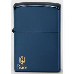 ジッポー ZIPPOライター ジッポライター| タバコ柄ピース「PEACE」 ブルーチタン仕上C.2007年製、左の下に柄入れ、未使用品｜zippoworld