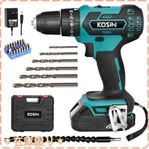 電動ドリル KOSIN 電動ドリルドライバー 18v 電動ドライバー セット ミニドライバー コードレス 無段変速 正逆切