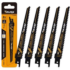 TOLESA レシプロソー替刃 6山 150mm バイメタル コバルト ネイル埋め込み木材切削 セーバーソーブレード 5枚入れ