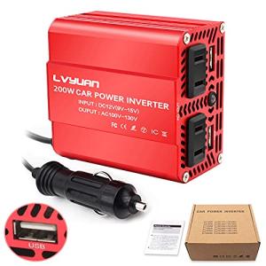 Yinleader インバーター 12V 200W シガーソケット コンセント USB 2 ポート ACコンセント 2口 車載充電器 車中泊グッズ ス