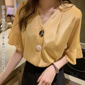 ブラウス トップス レディース シフォン 半袖...の詳細画像2