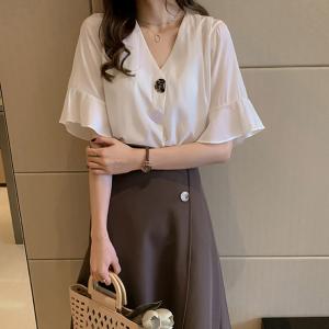 ブラウス トップス レディース シフォン 半袖...の詳細画像4