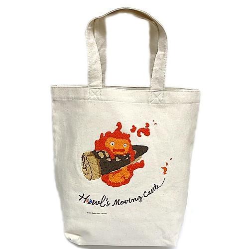 ジブリグッズ 縦型刺繍帆布トートバッグ ハウルの動く城 あわてるカルシファー