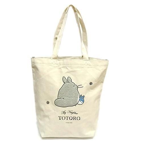 ジブリグッズ 縦型刺繍帆布トートバッグ となりのトトロ 振り向きトトロ