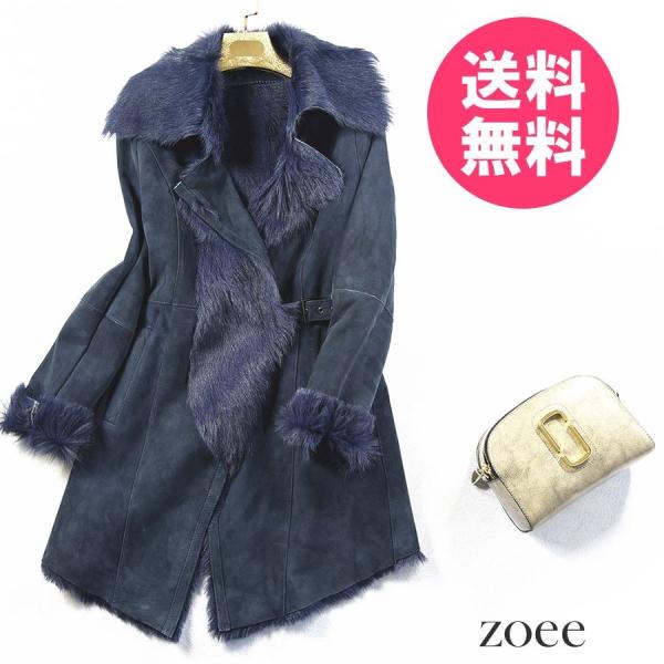 【1点限定販売】ラムムートンコート レディース 秋冬 切り替えデザイン ブルー M d113