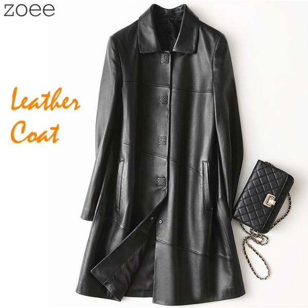 ラムレザーコート ステンカラーコート レディース アウター 秋冬 コート 本革 ブラック M/L/2...
