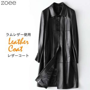 極美品♡SUNROSE 羊革 光沢 ラムレザーダブルトレンチコート 高級本革 本革 トレンチコート 本革コート ミドル丈 山羊革 ゴートレザー リアル