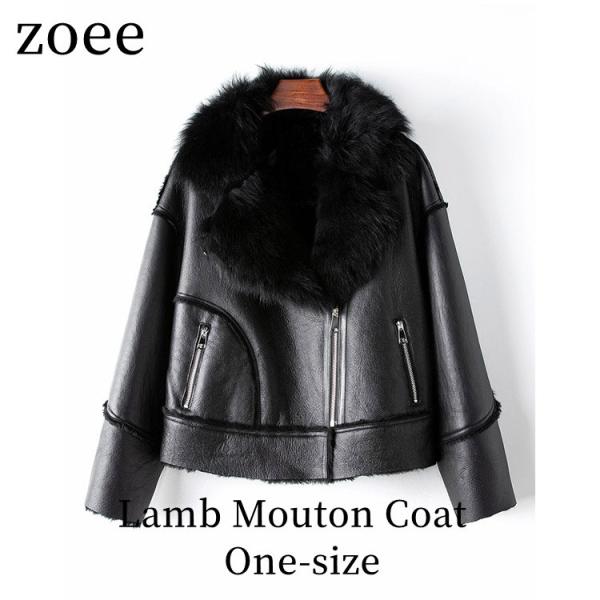ジャケット コート ラムムートン レディース 冬 ショート アウター 毛皮 レザー ラムレザー ブラ...