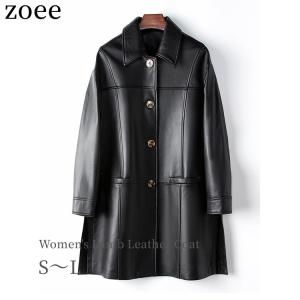 【ヴィンテージ】大きいサイズ ラムレザー トレンチコート レディース XL 黒 レザーコート トレンチコート ロングコート レディース 本革