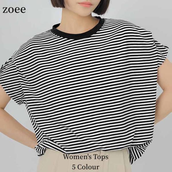 Tシャツ 半袖  春秋 レディース トップス カットソー 無地 ボーダー ホワイト/ブラック/グレー...