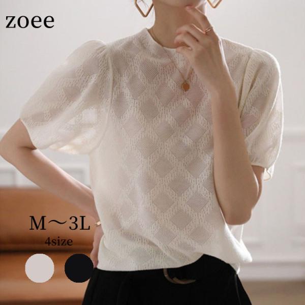 【2024春夏新作】シアー シャツ ブラウス 半袖 春夏 レディース ホワイト/ネイビー M/L/2...